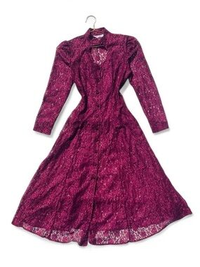 Vintage Sarah Richards Burgundy Lace Corset Maxi Dress Size S
